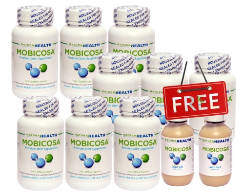 ☆SPECIAL☆ NINE PACK Mobicosa® Premium Joint Supplement 240 x 500mg Capsules + 2 FREE Mobicosa® Topical Joint Gel 200ml